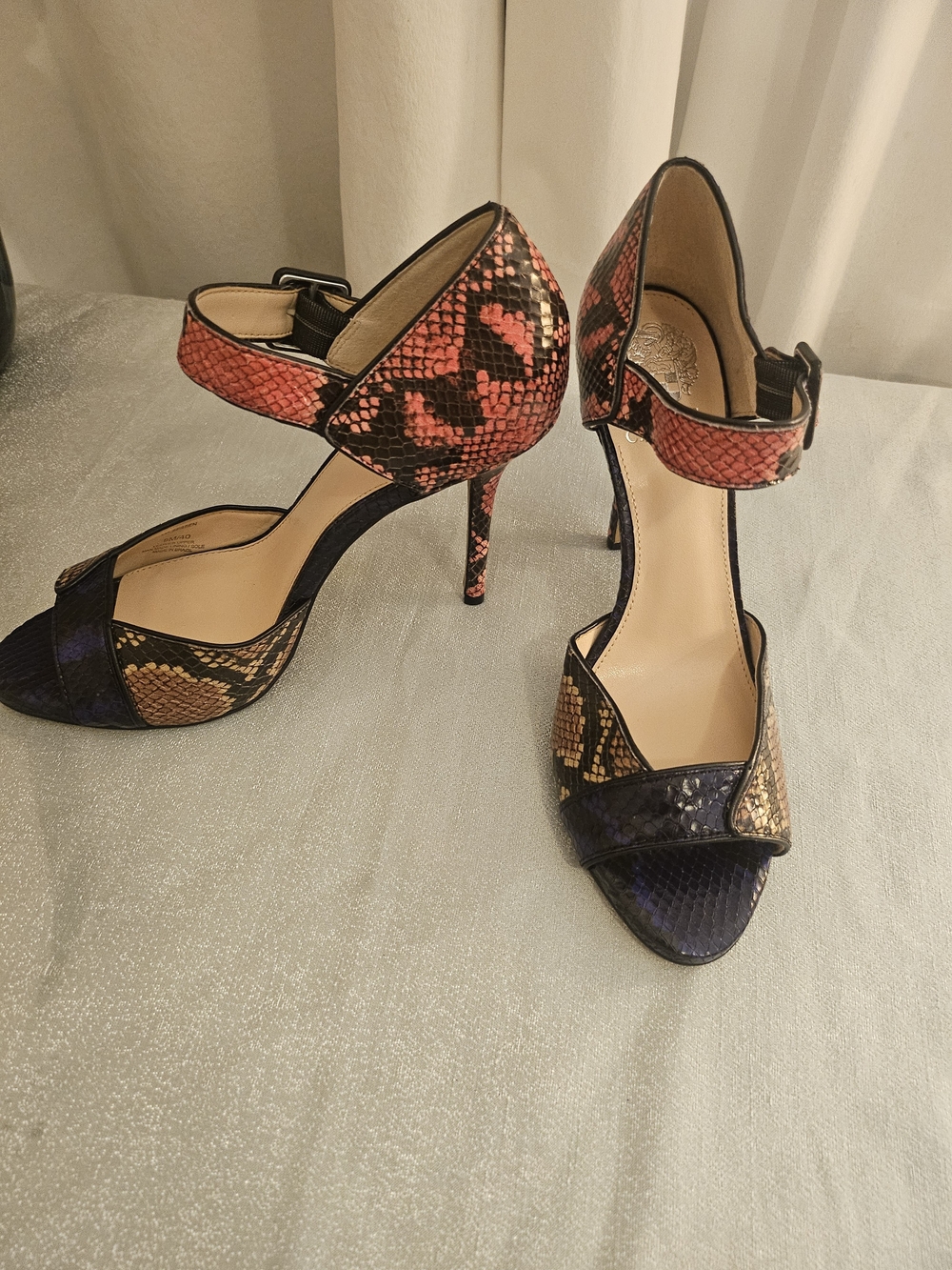 Vince Camuto Multicolor Snake-Print Ankle-Strap Heels Sz 9